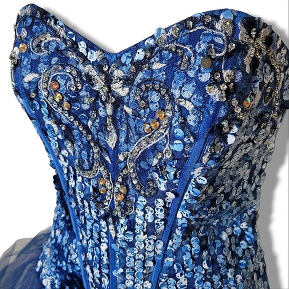 Samila Blue Sequin Embroidered Sweetheart Corseted Layered Tull Homecoming Dress - Picture 4 of 10